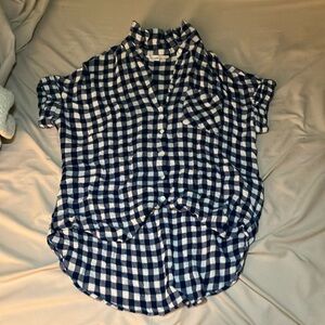Blue and White Checkered Button-Up Shirt
